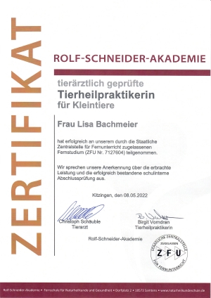 Zertifikat-Tierheilpraktikerin_2022-05-08 Zertifikat zur tierärztlich geprüften Tierheilpraktikerin für Kleintiere